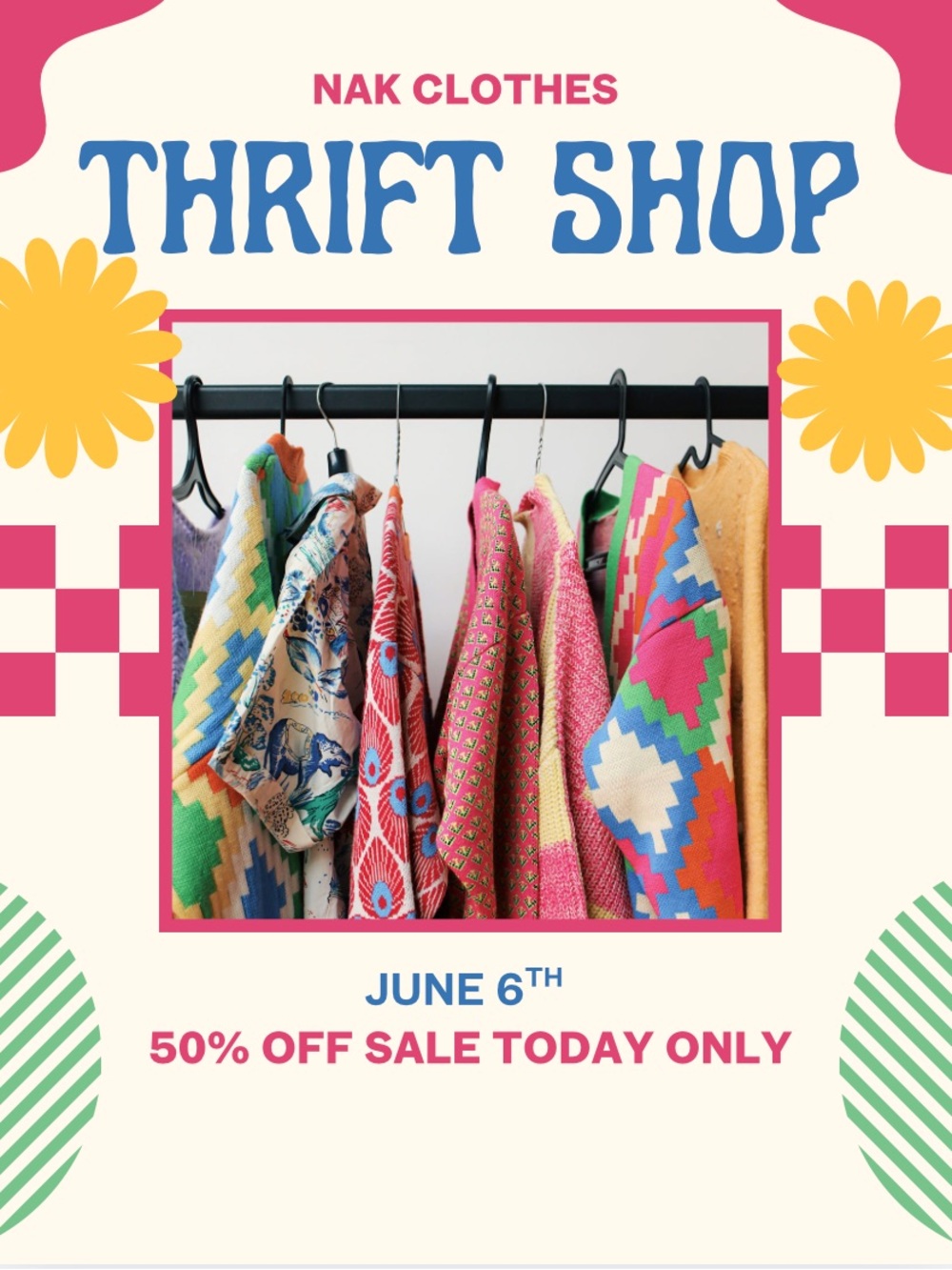 50% off all items 6/6 AND 6/7 :)